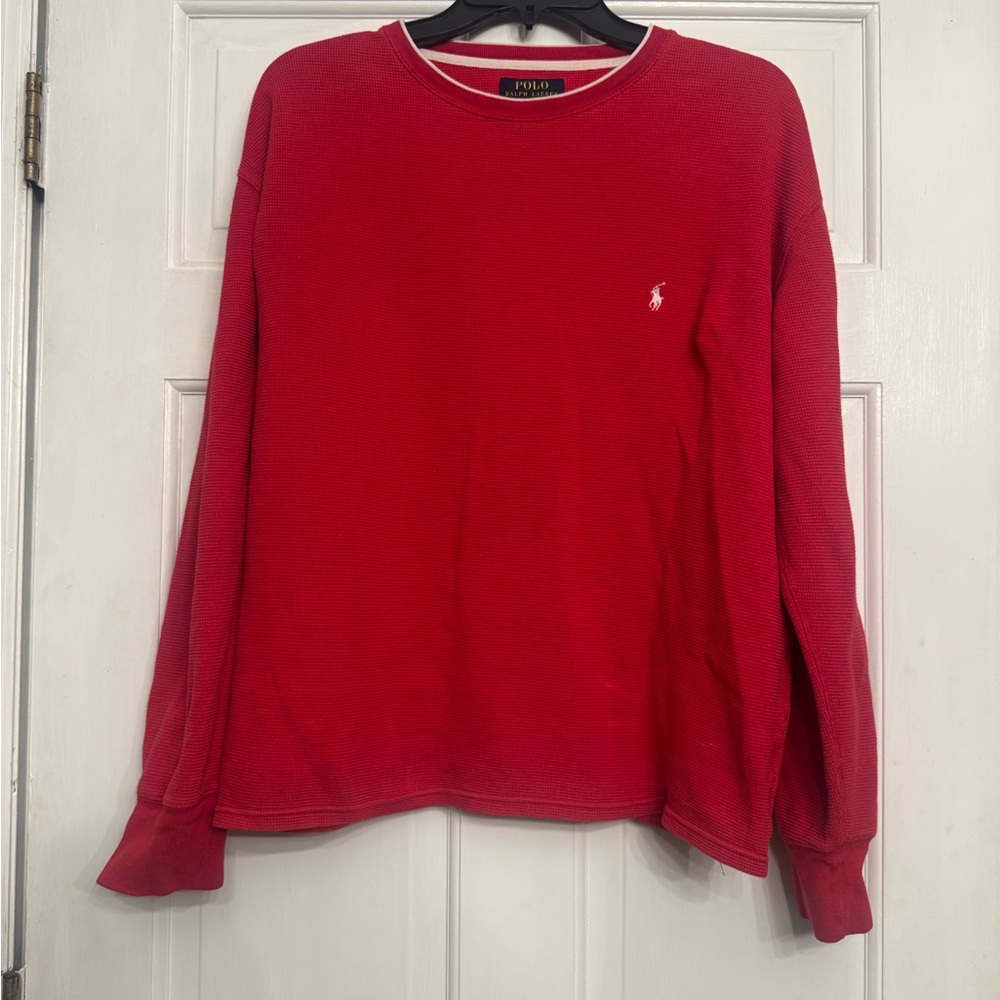 Polo by Ralph Lauren Men's Red Crewneck waffle knit long sleeve tee